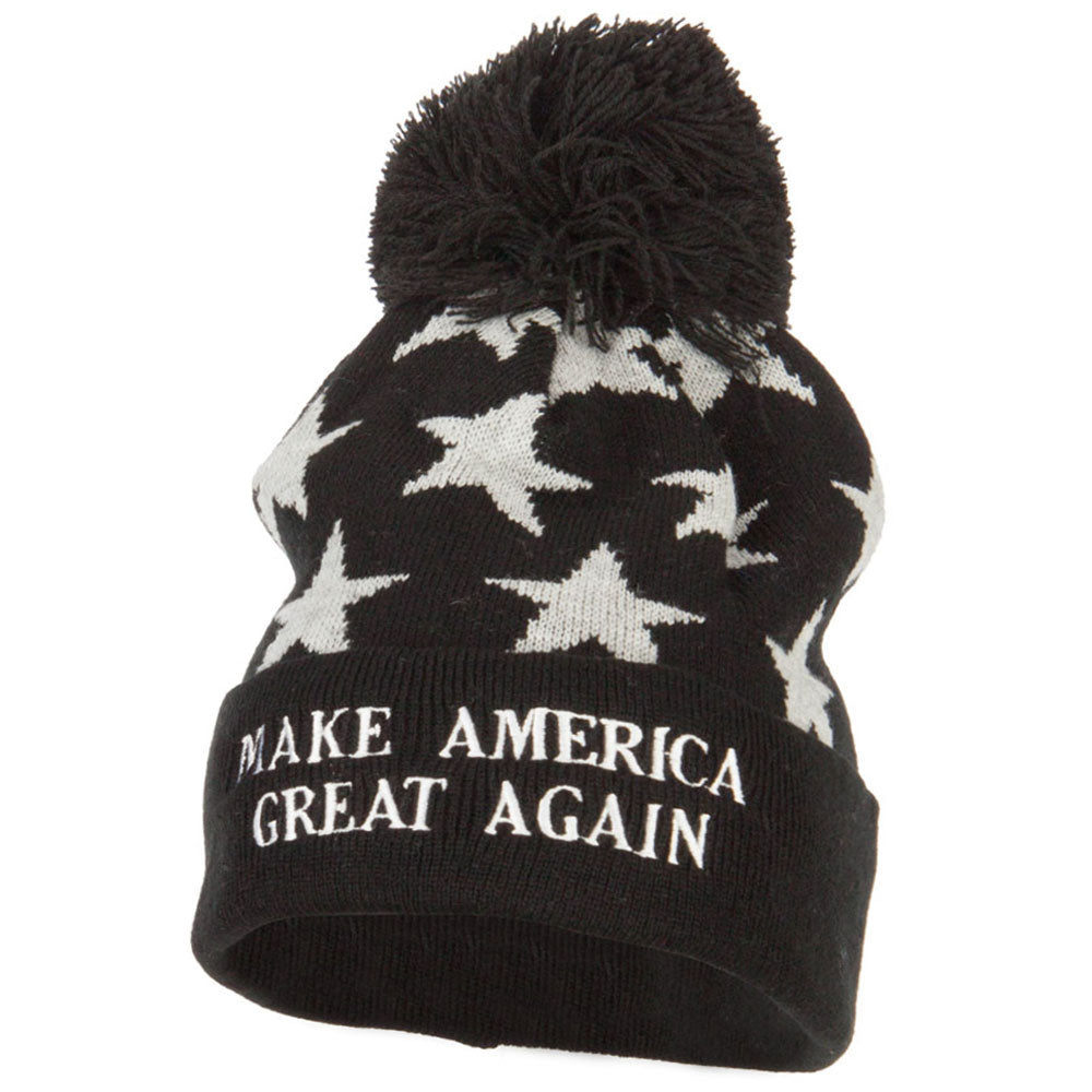 Make America Great Again Embroidered Pom Knit Long Beanie - Black OSFM