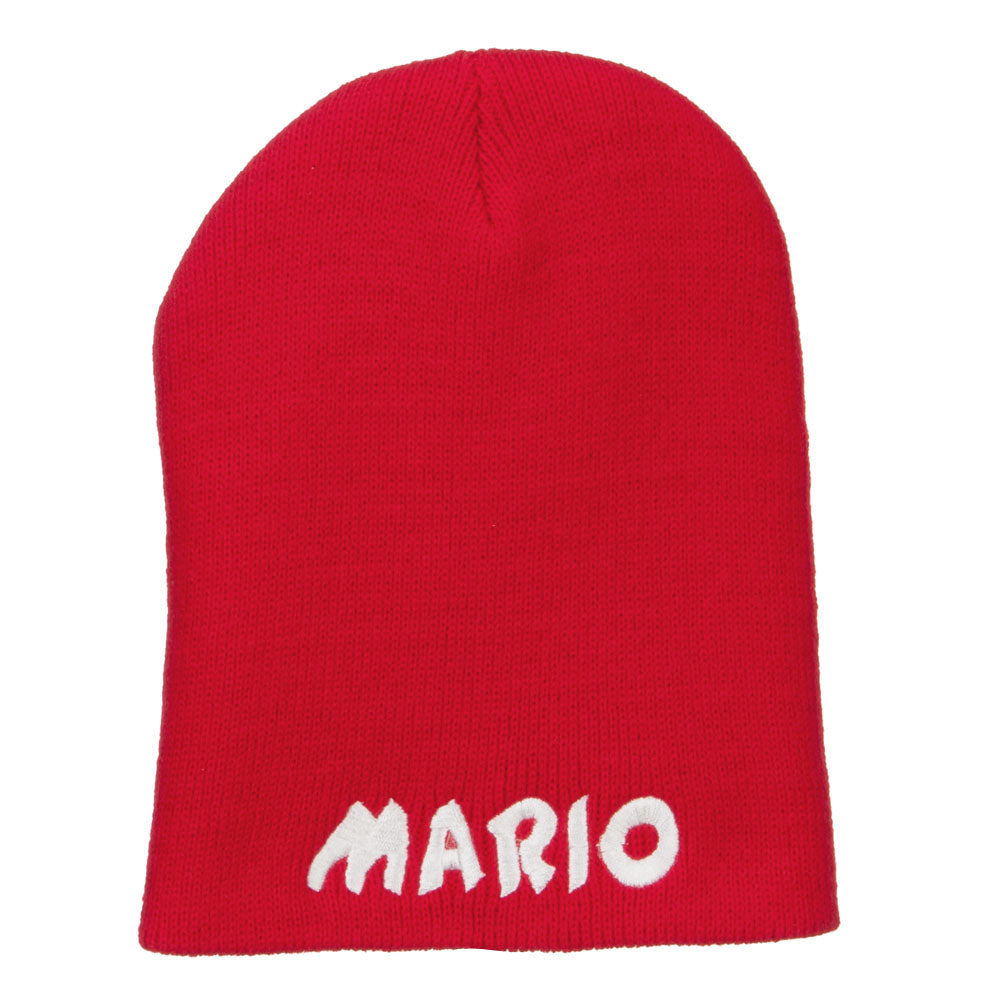Mario Letter Embroidered Short Beanie - Red OSFM