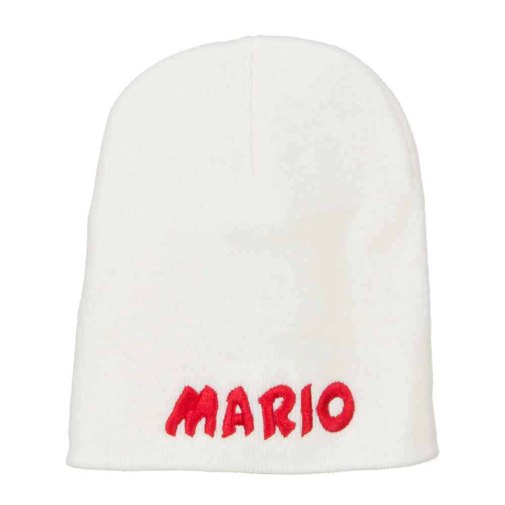 Mario Letter Embroidered Short Beanie - White OSFM