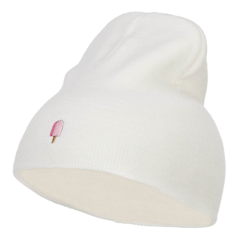 Mini Popsicle Embroidered Short Beanie - White OSFM