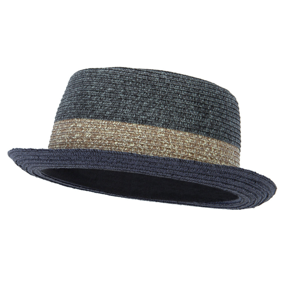 Men&#039;s Multi Tweed Paper Braid Pork Pie Fedora Hat - Black L