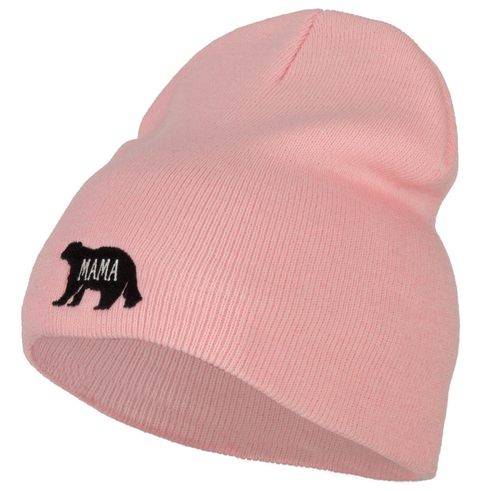 Mama Bear Embroidered Knitted Short Beanie - Pink OSFM