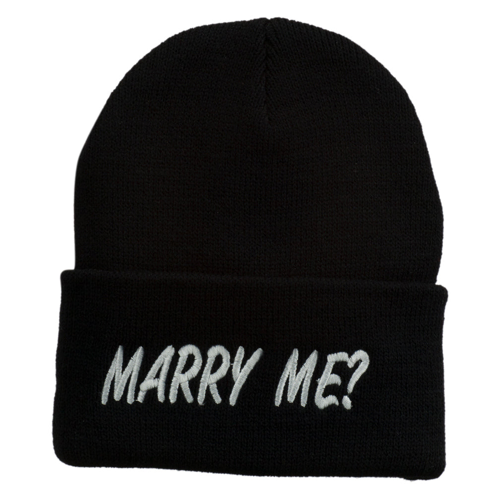 Marry Me Embroidered Long Cuff Beanie - Black OSFM