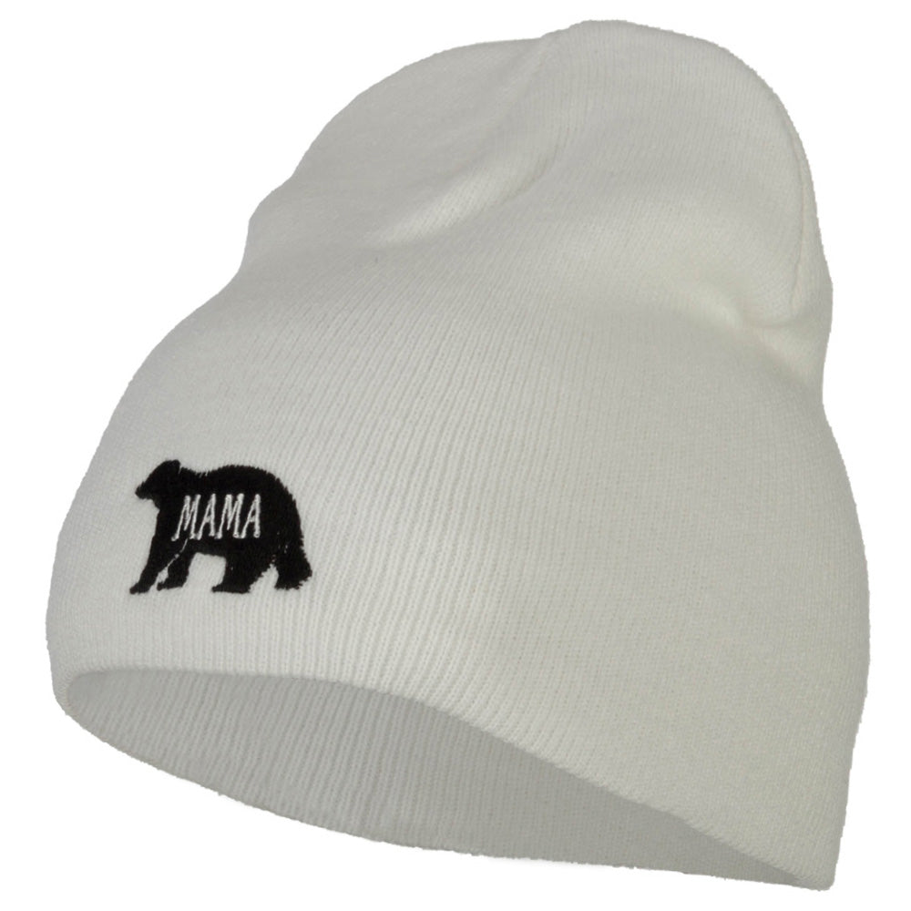 Mama Bear Embroidered Knitted Short Beanie - White OSFM