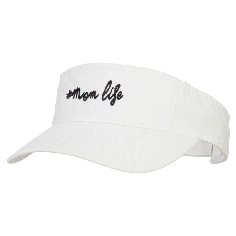 #Mom Life Embroidered Pro Style Cotton Washed Visor - White OSFM