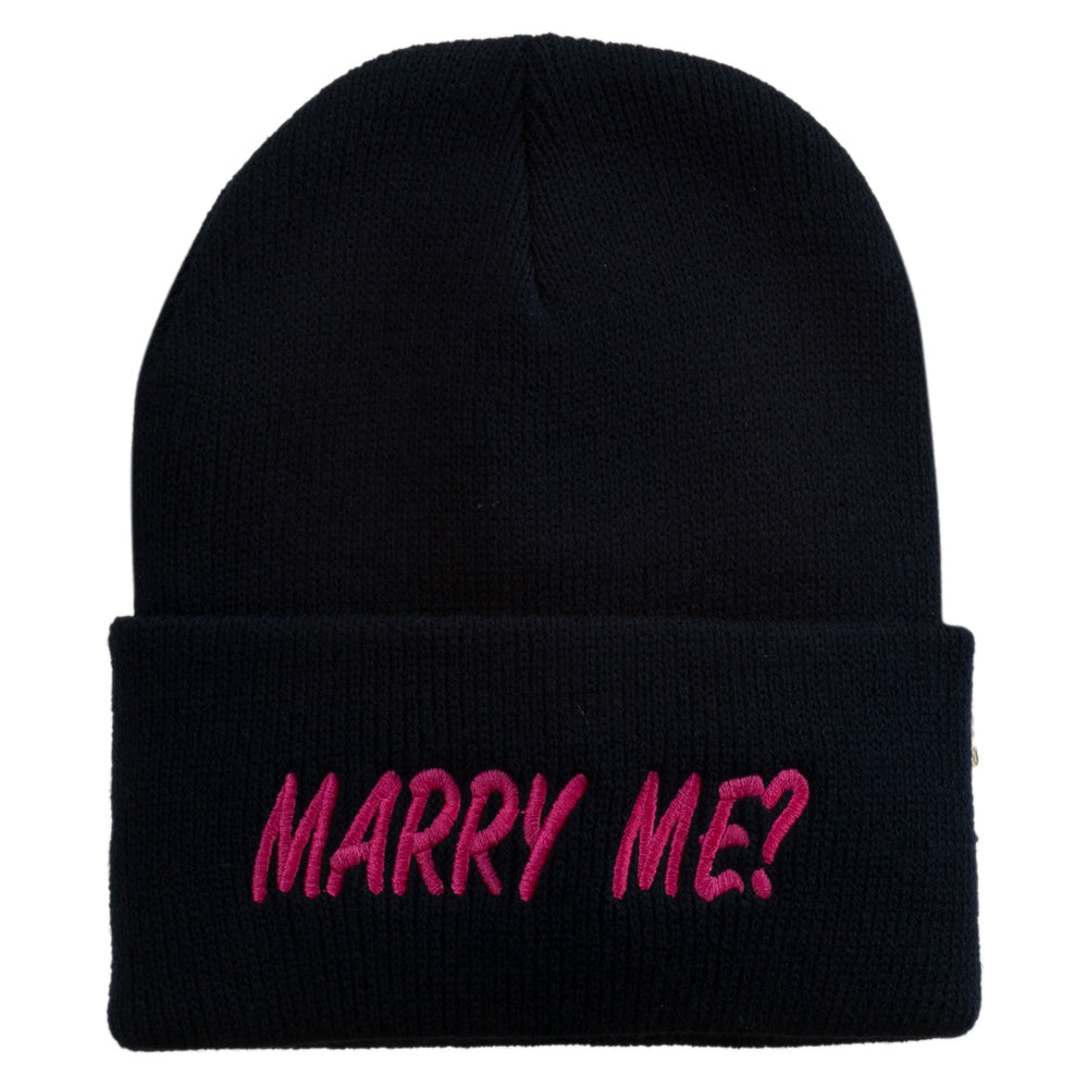 Marry Me Embroidered Long Cuff Beanie - Navy OSFM