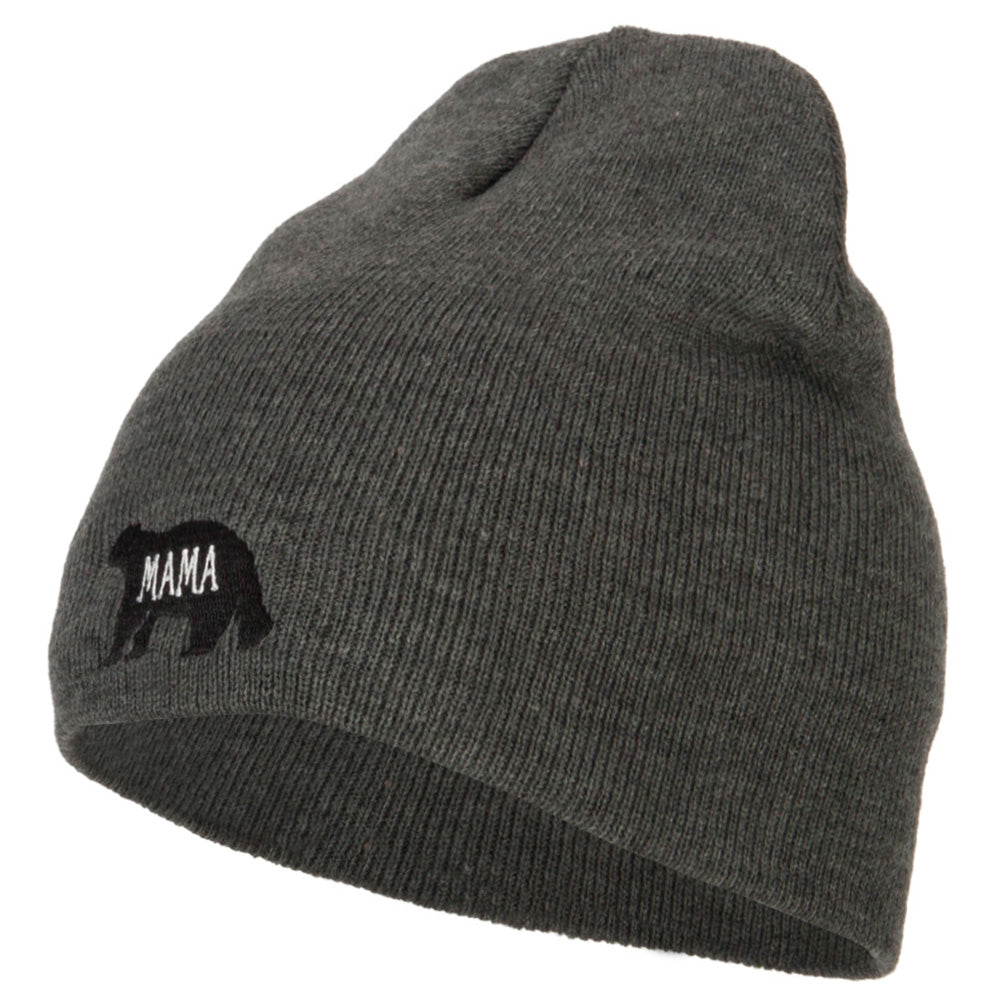 Mama Bear Embroidered Knitted Short Beanie - Dk Grey OSFM