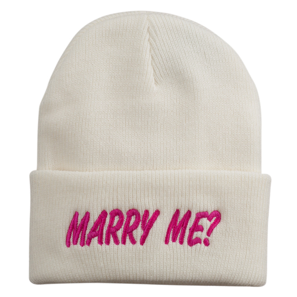 Marry Me Embroidered Long Cuff Beanie - White OSFM