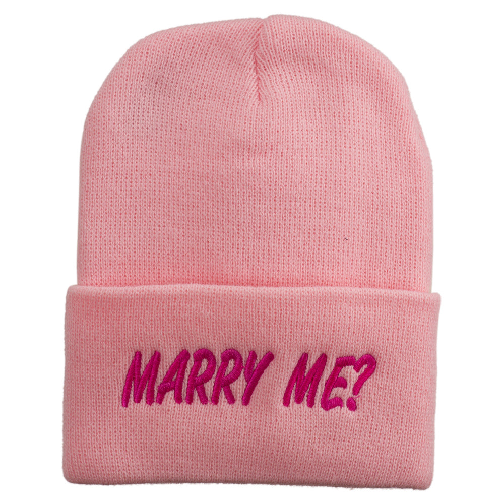 Marry Me Embroidered Long Cuff Beanie - Pink OSFM