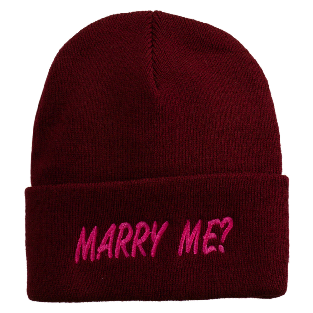 Marry Me Embroidered Long Cuff Beanie - Burgundy OSFM