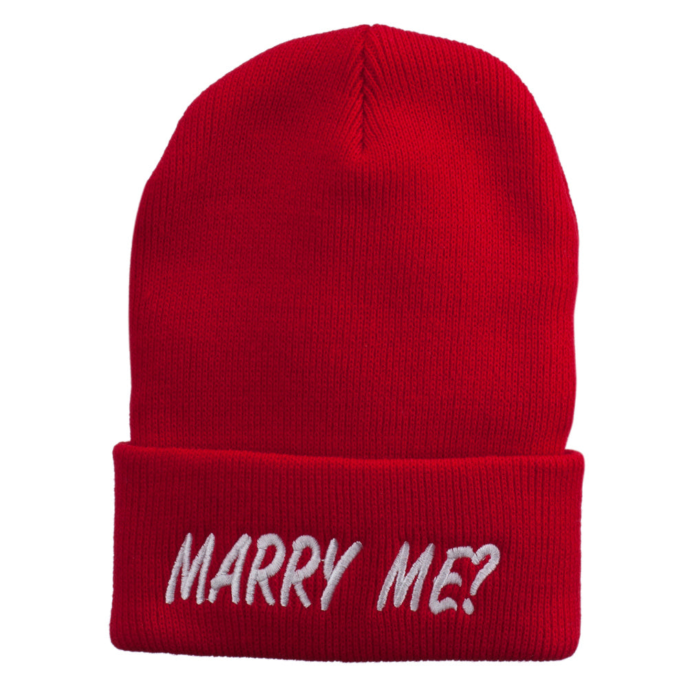 Marry Me Embroidered Long Cuff Beanie - Red OSFM