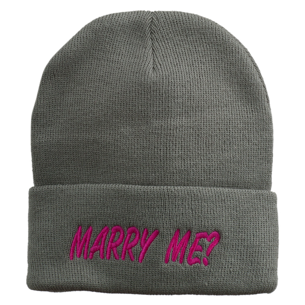 Marry Me Embroidered Long Cuff Beanie - Light Grey OSFM