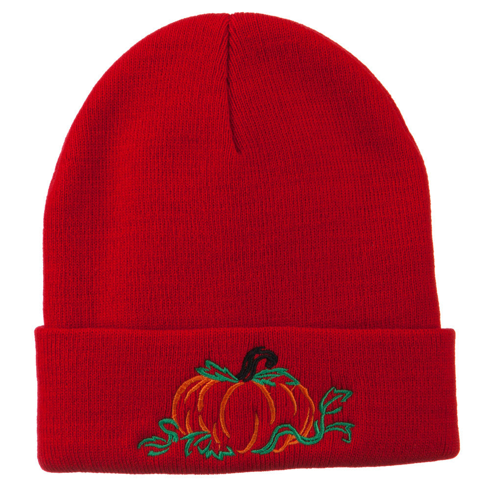 Halloween Pumpkin Embroidered Long Beanie - Red OSFM