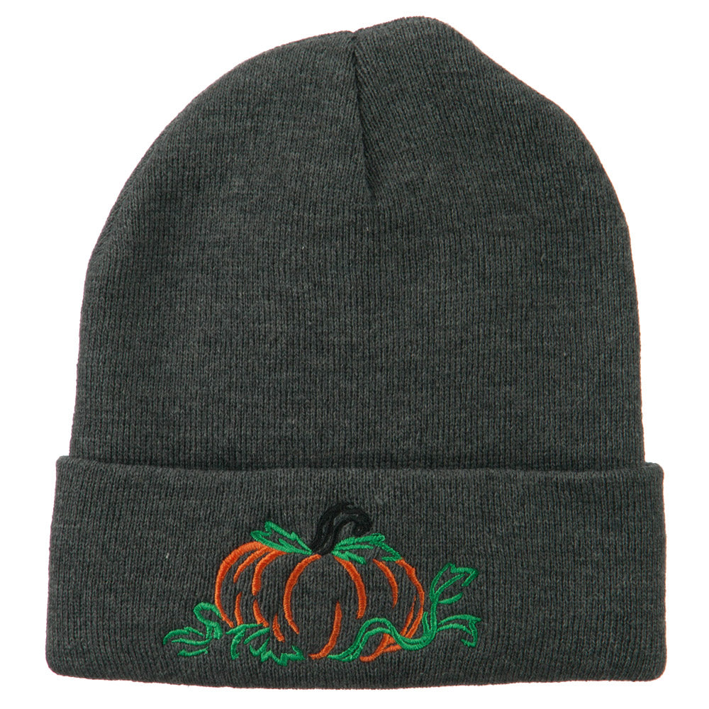 Halloween Pumpkin Embroidered Long Beanie - Grey OSFM