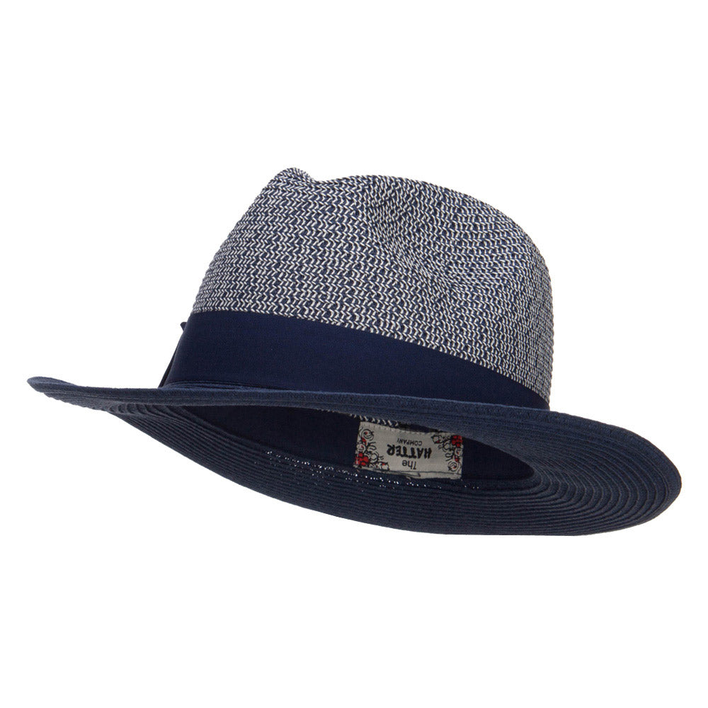 Two Tone Herringbone Panama Hat - Navy OSFM