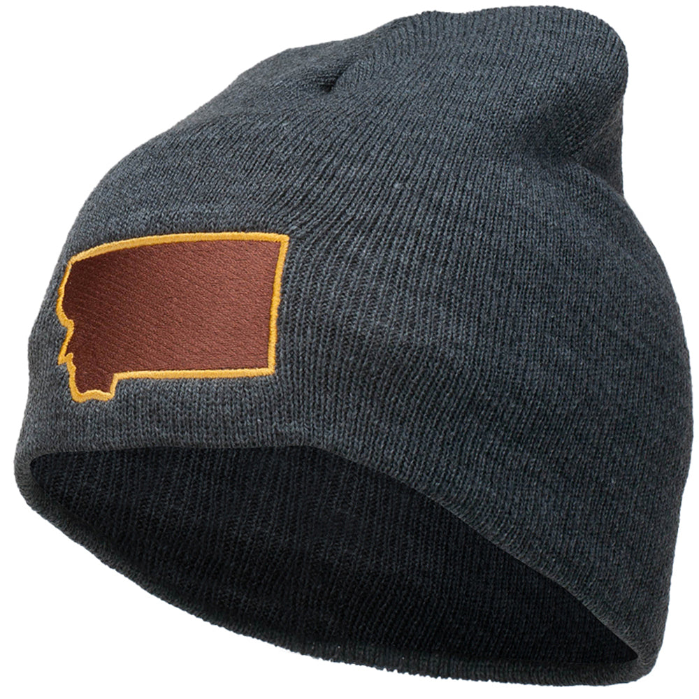 Montana State Map Embroidered Short Beanie - Dk Grey OSFM
