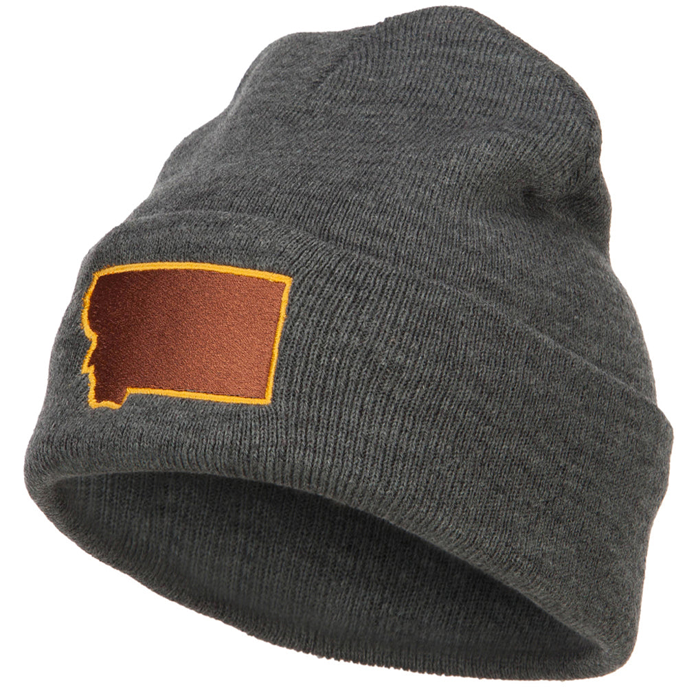 Montana State Map Embroidered Long Beanie - Dk Grey OSFM