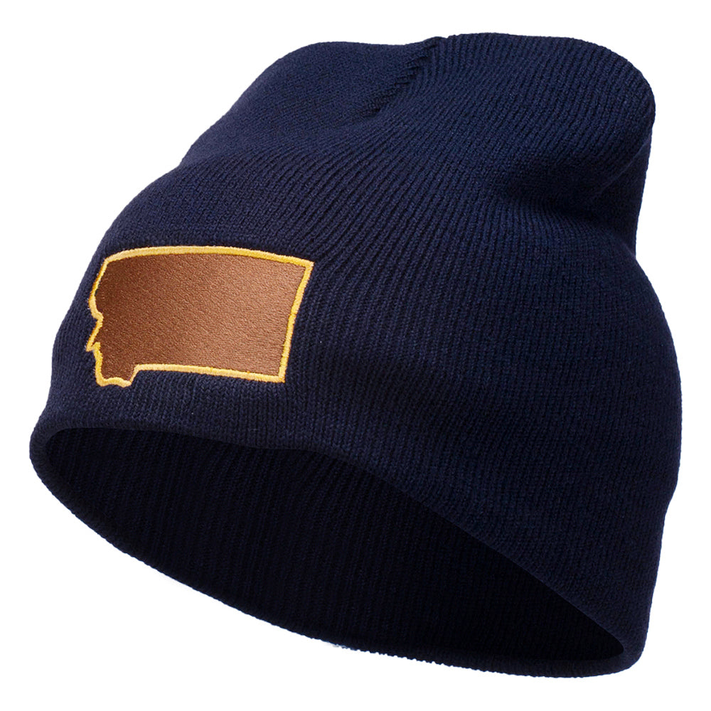 Montana State Map Embroidered Short Beanie - Navy OSFM