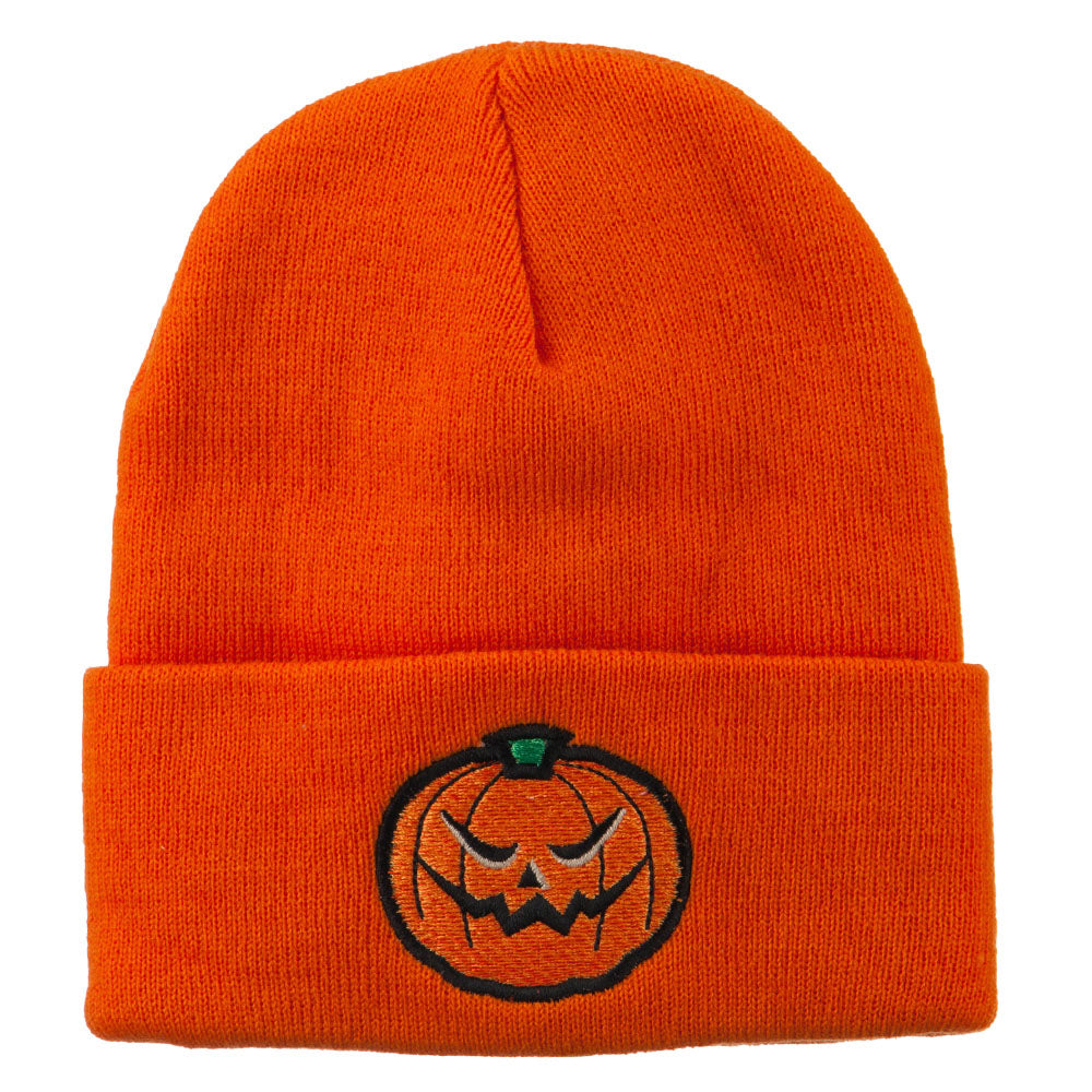 Halloween Mad Jack o Lantern Embroidered Long Beanie - Orange OSFM