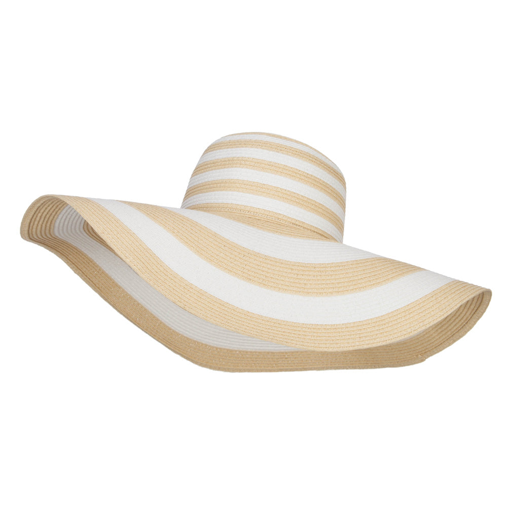 Big Brim Striped Floppy Hat - Natural OSFM