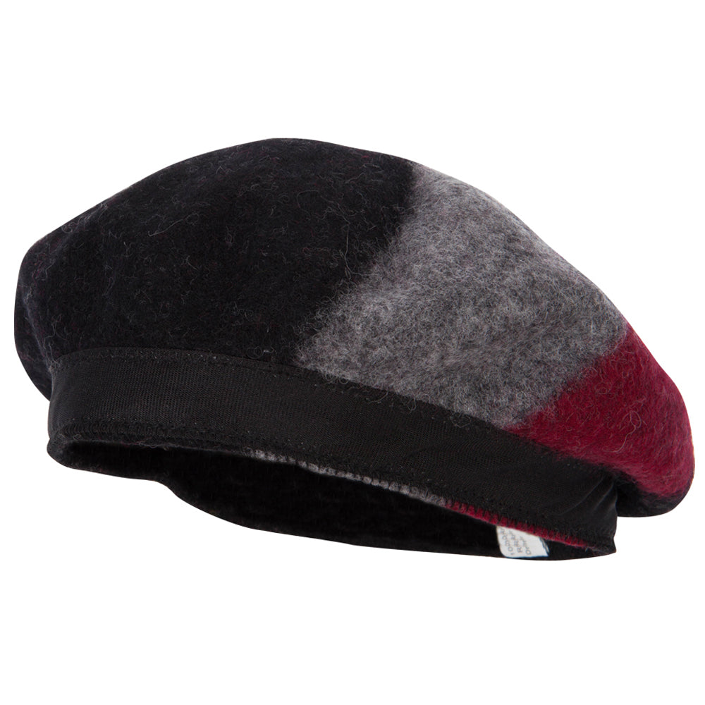 Women&#039;s 3 Panel Color Design Wool Beret Hat - Black OSFM