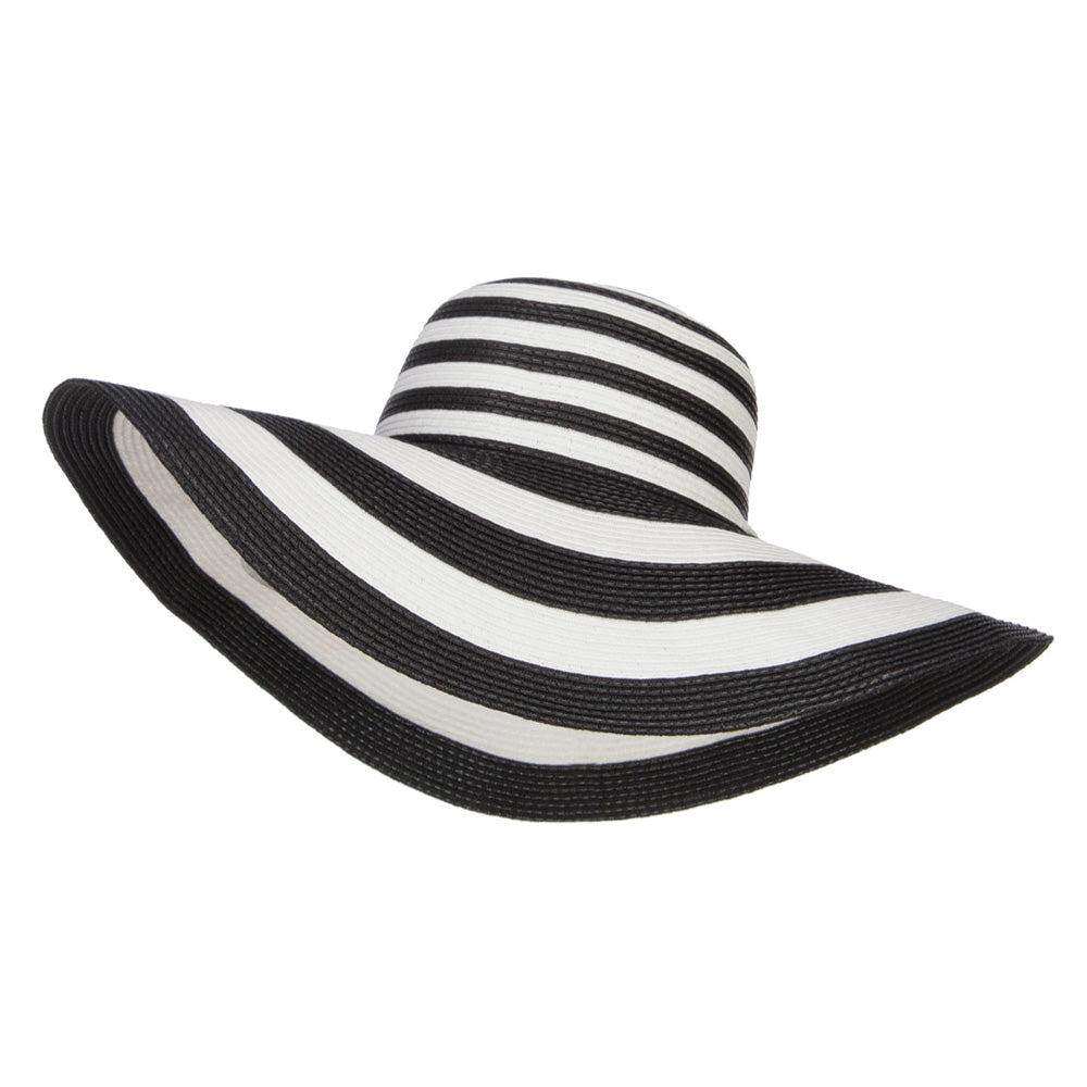 Big Brim Striped Floppy Hat - Black OSFM