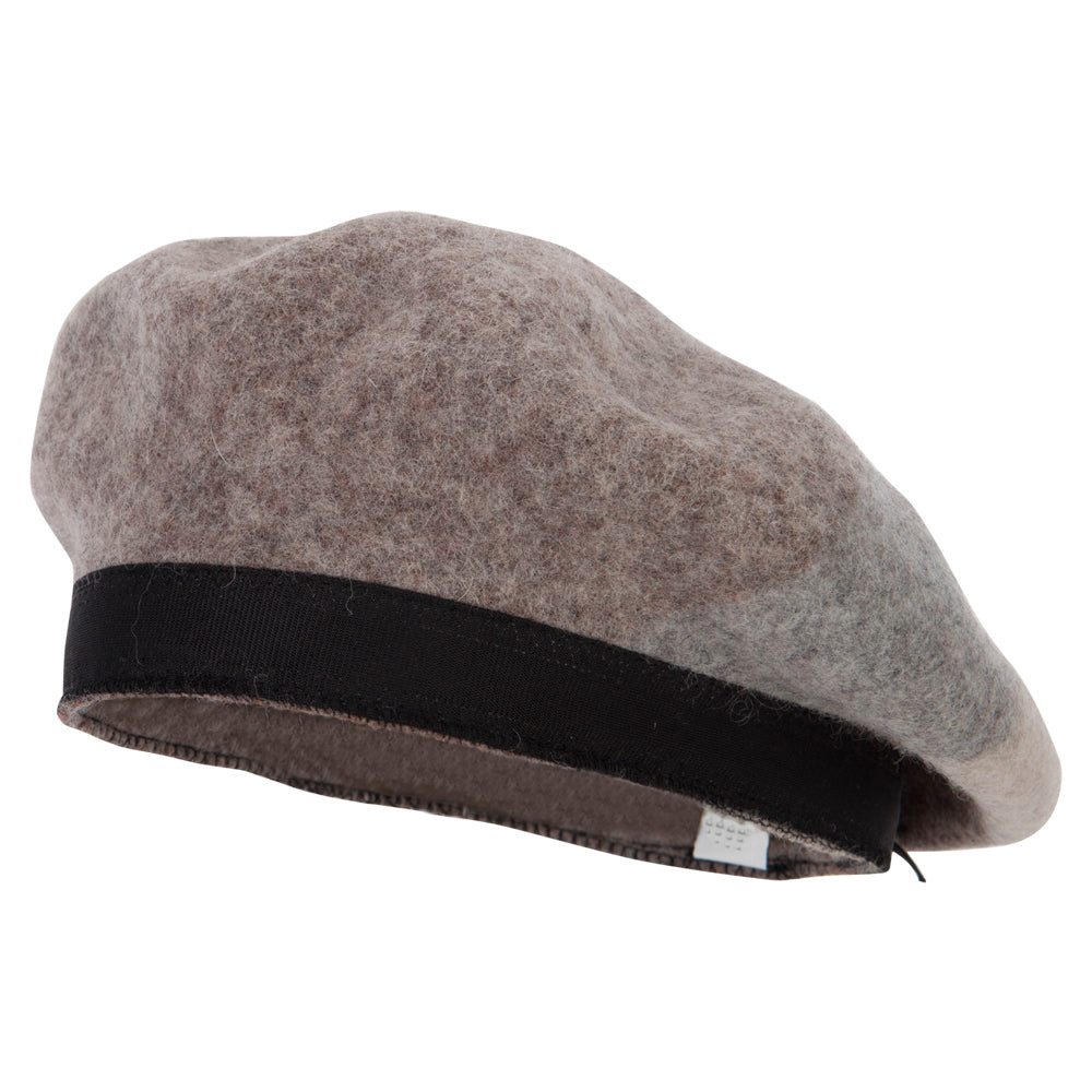 Women&#039;s 3 Panel Color Design Wool Beret Hat - Taupe OSFM