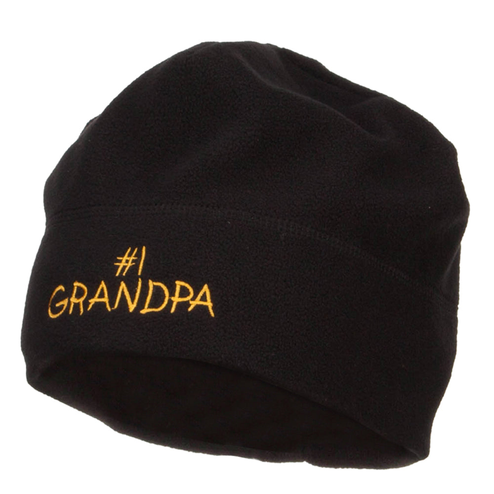 Number 1 Grandpa Embroidered Big Fleece Beanie - Black XL-3XL