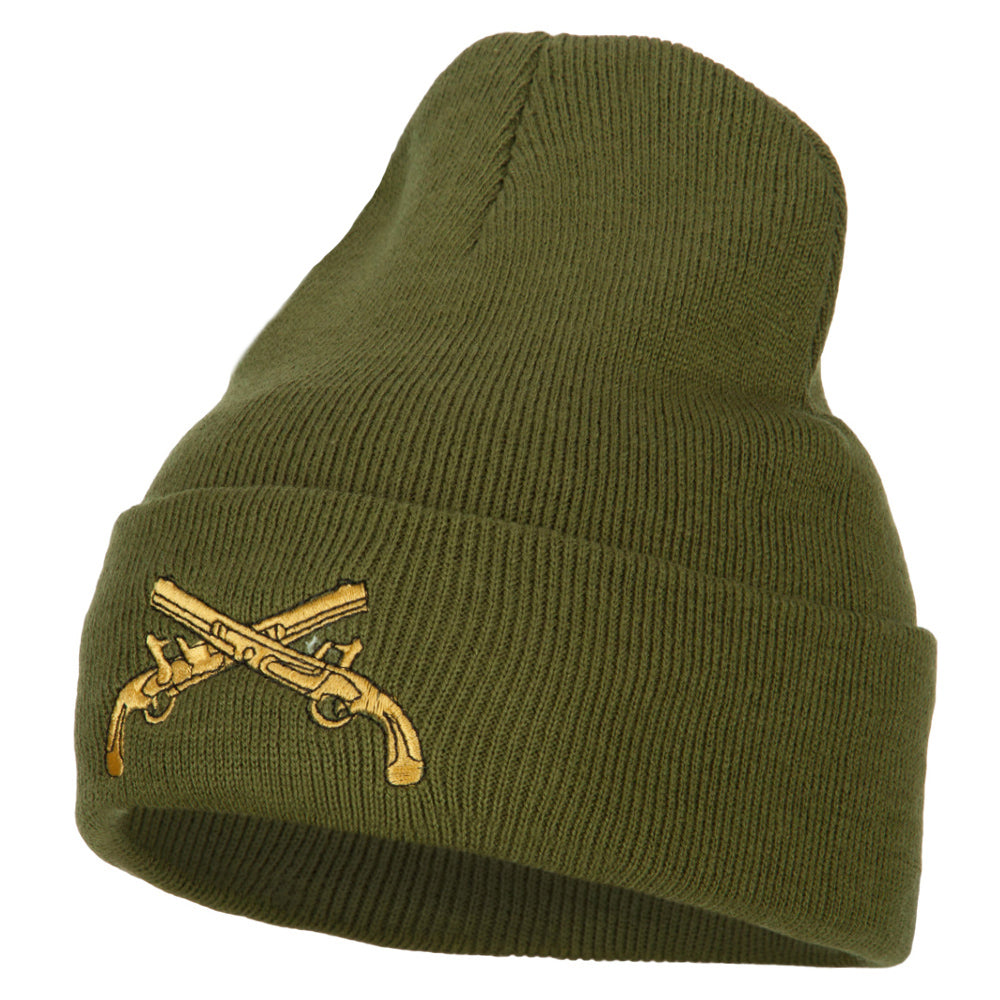 Military Police Insignia Embroidered Long Knitted Beanie - Olive OSFM