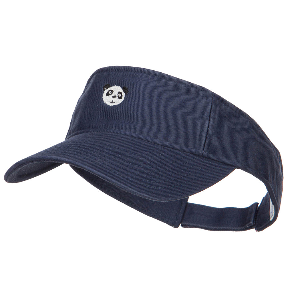 Mini Panda Embroidered Cotton Washed Visor - Navy OSFM