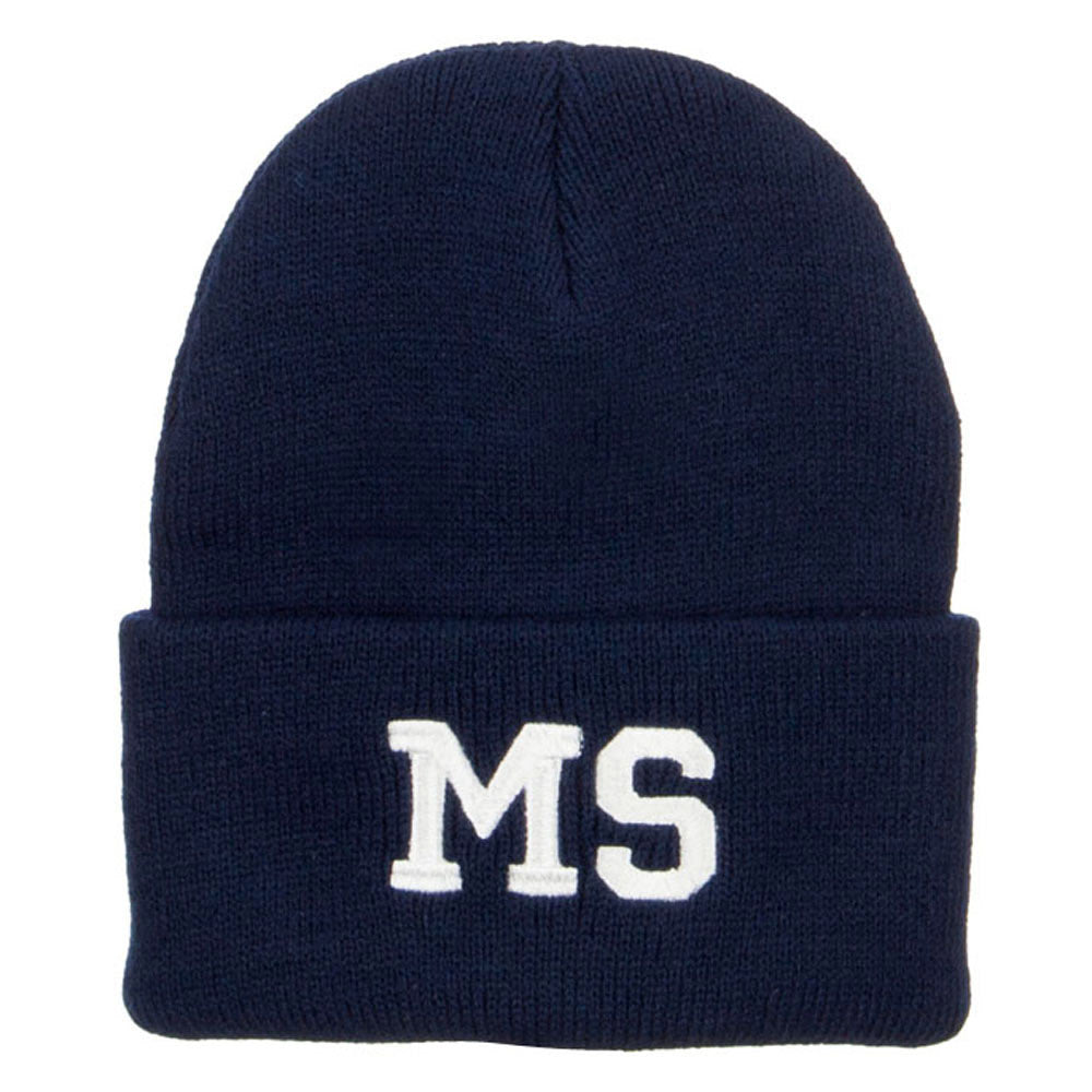 MS Mississippi State Embroidered Long Beanie - Navy OSFM