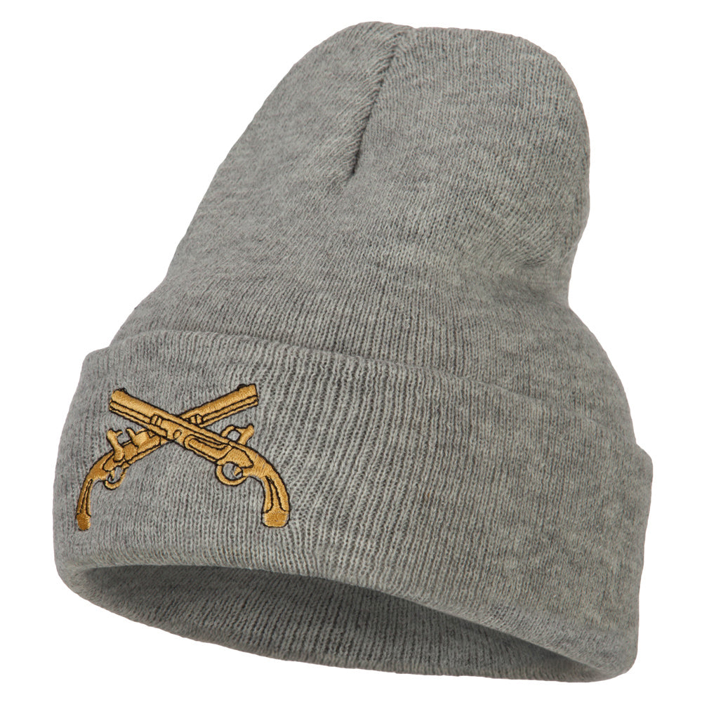 Military Police Insignia Embroidered Long Knitted Beanie - Heather Grey OSFM