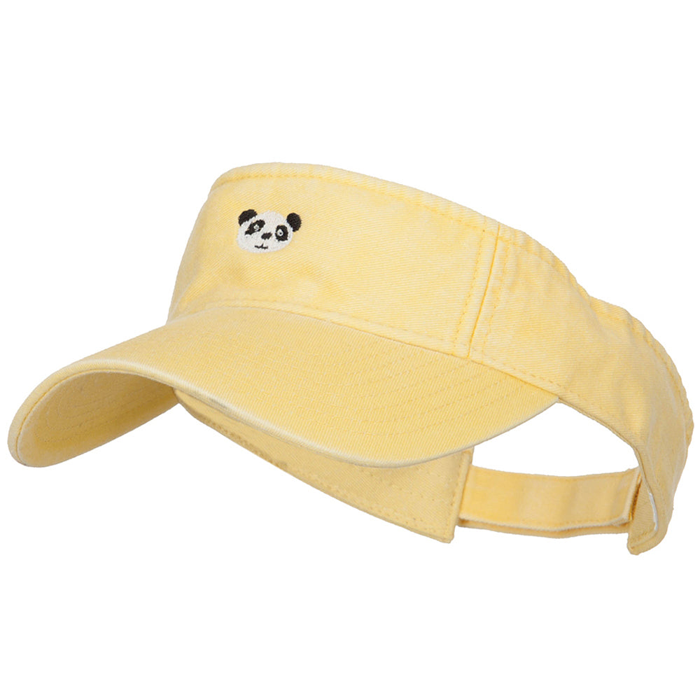 Mini Panda Embroidered Cotton Washed Visor - Lemon Yellow OSFM