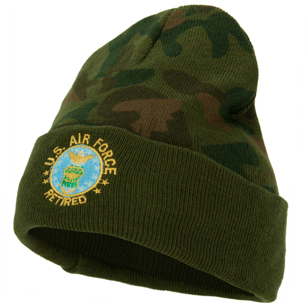 US Air Force Retired Circle Embroidered Camo Long Beanie - Green OSFM