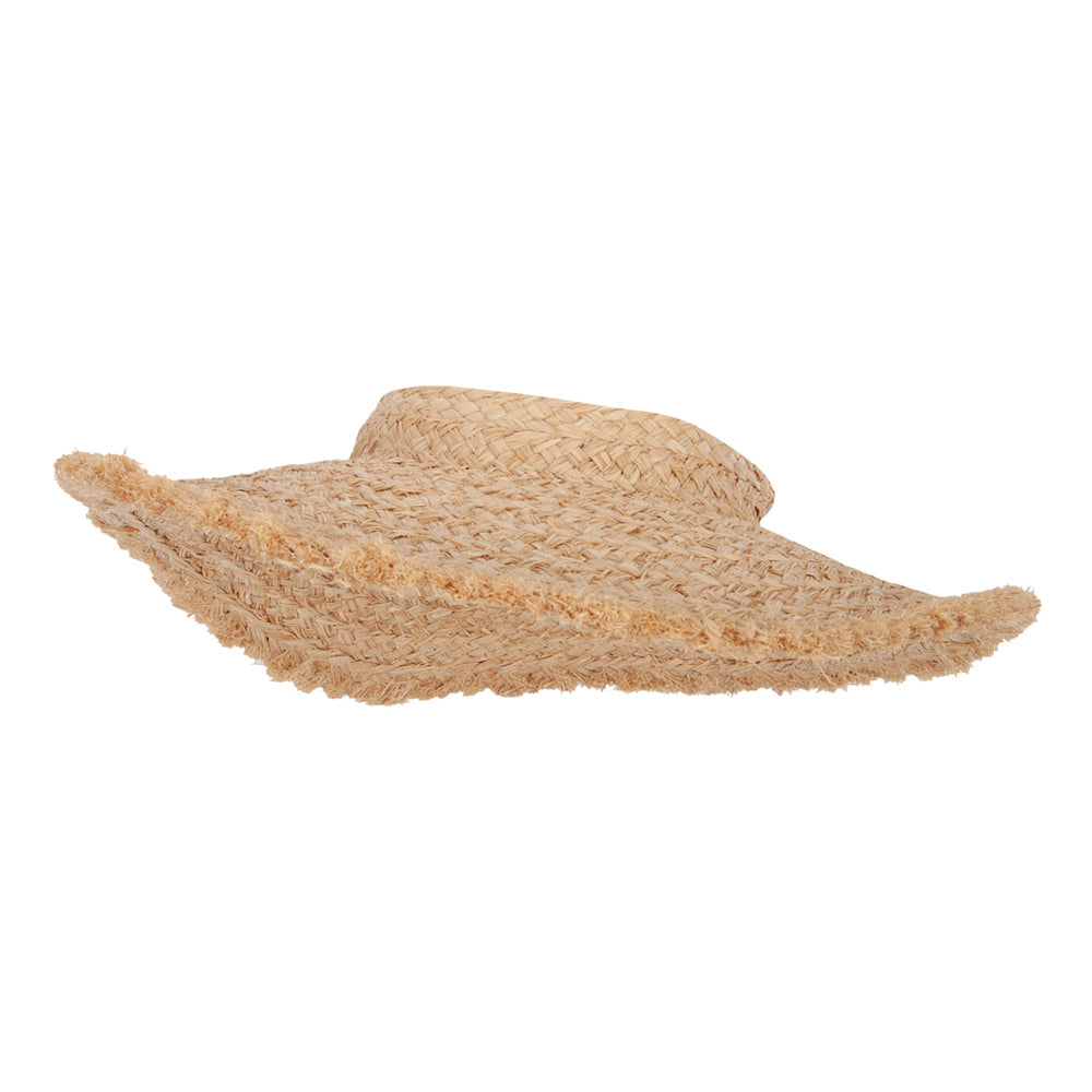 Women&#039;s Raffia Crownless 5 Inch Wide Brim Fringe Edge Visor Hat - Natural OSFM