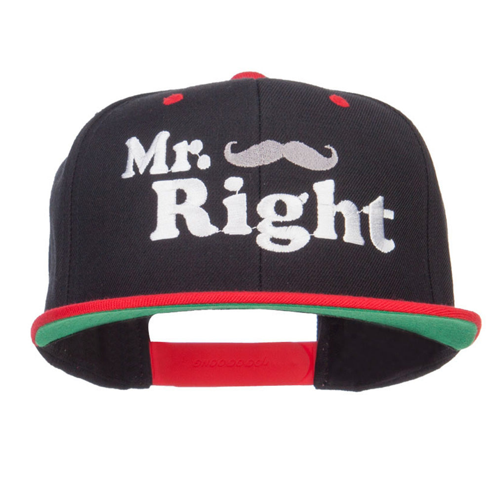 Mr Right Mustache Embroidered Snapback - Black Red OSFM