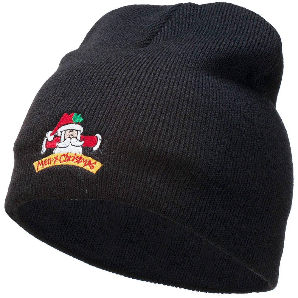 Merry Christmas Santa Claus Embroidered Short Beanie - Black OSFM