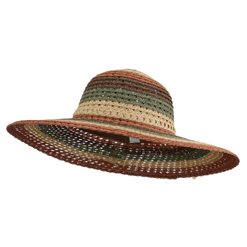 Women&#039;s Mix Striped Paper Straw Hat - Sunset OSFM