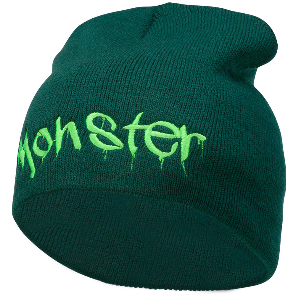 Monster Embroidered Short Beanie - Dk Green OSFM