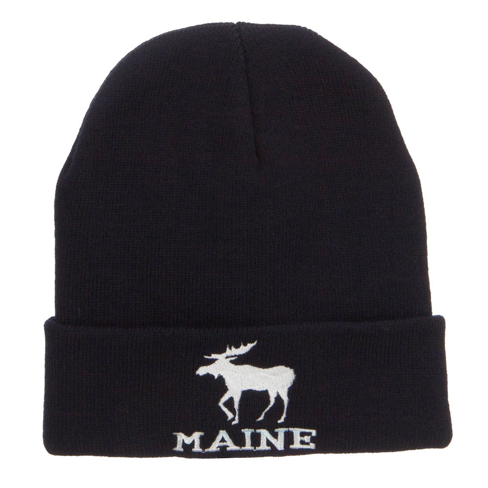 Maine State Moose Embroidered Cuff Beanie - Black OSFM