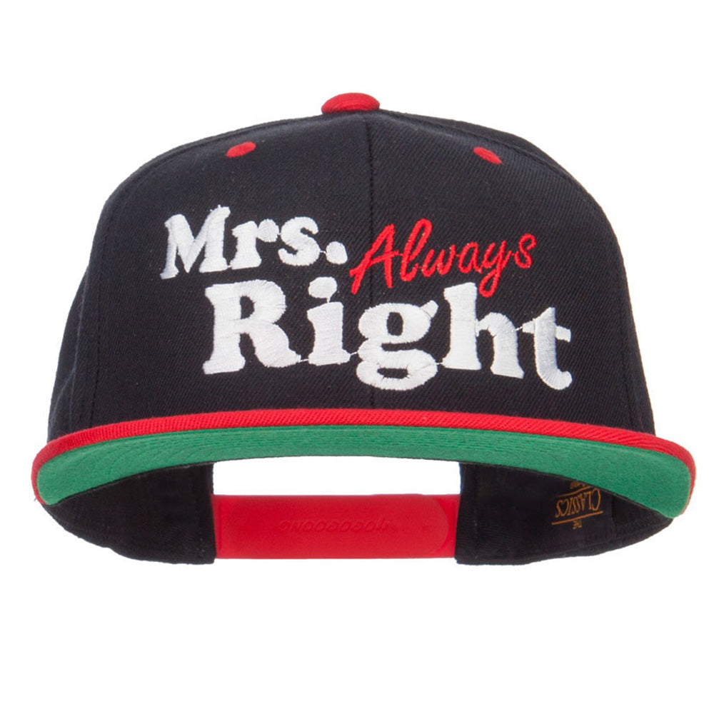 Mrs Always Right Embroidered Snapback - Black Red OSFM