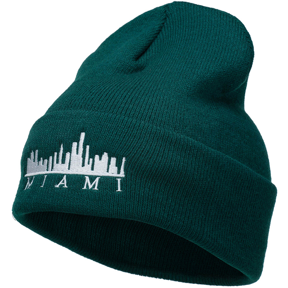 Miami Skyline Embroidered Cuffed Long Beanie - Dk Green OSFM