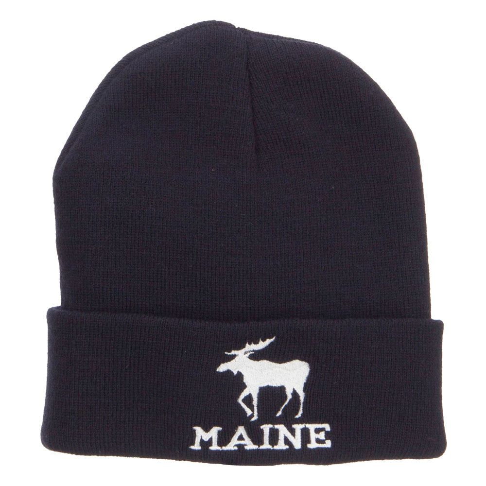 Maine State Moose Embroidered Cuff Beanie - Navy OSFM