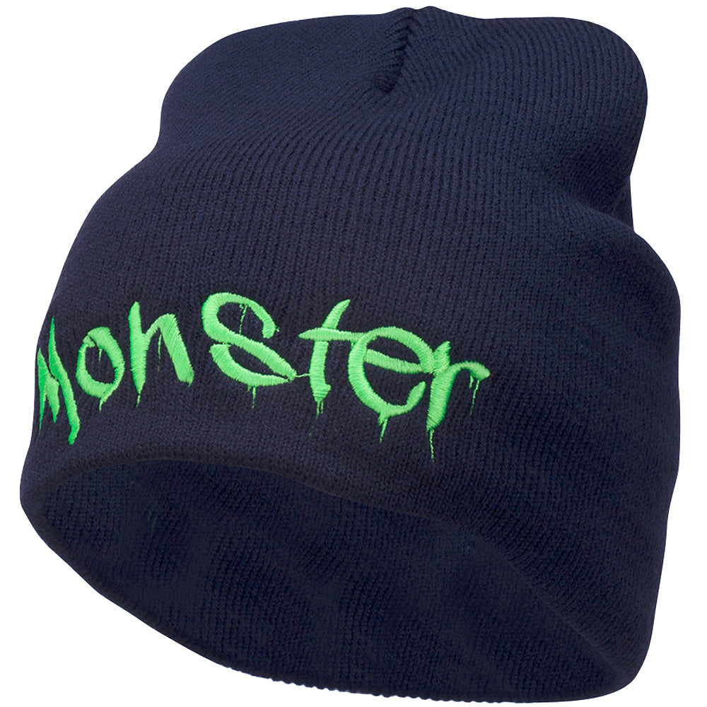 Monster Embroidered Short Beanie - Navy OSFM