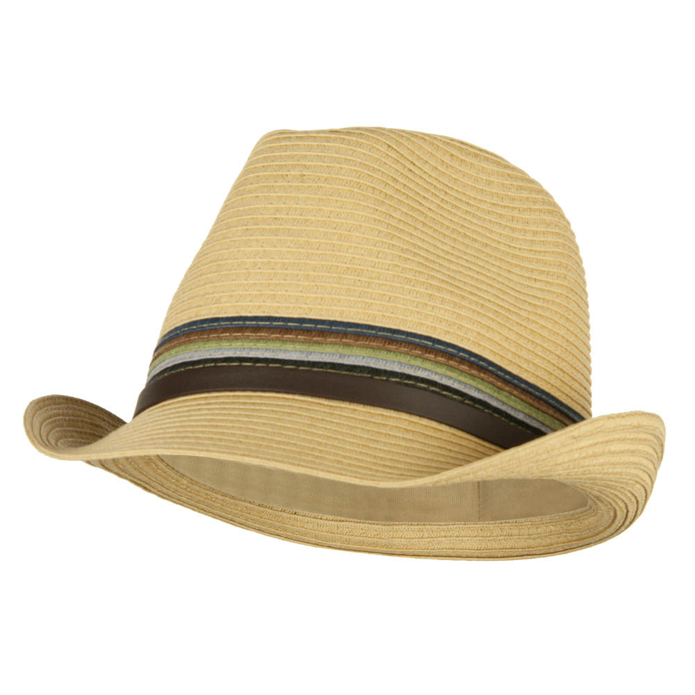 Men&#039;s Multi Colored Braid Fedora - Tan L