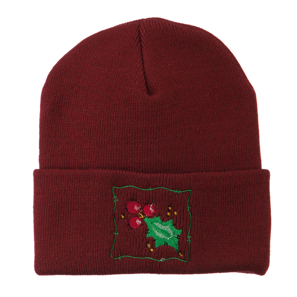 Christmas Mistletoe with Frame Embroidered Beanie - Maroon OSFM