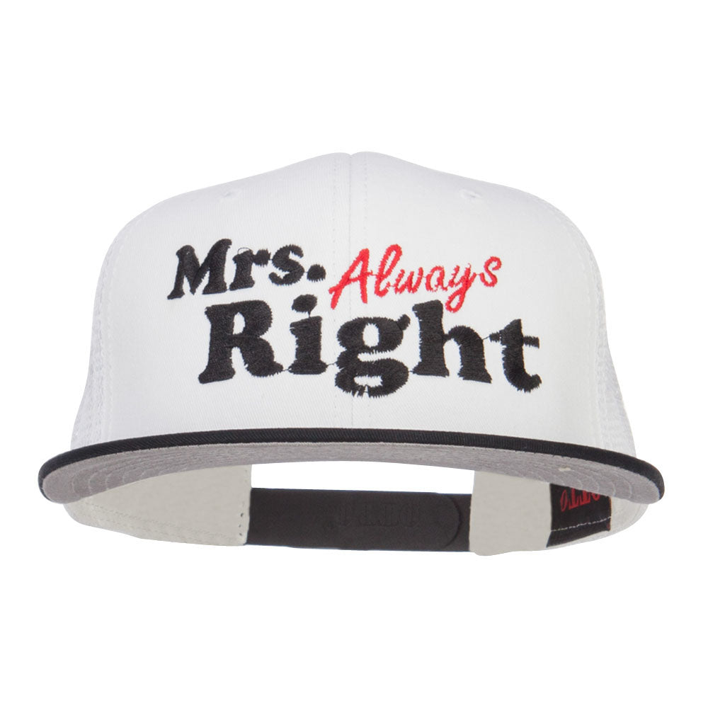 Mrs Always Right Embroidered Mesh Snapback - Black White OSFM