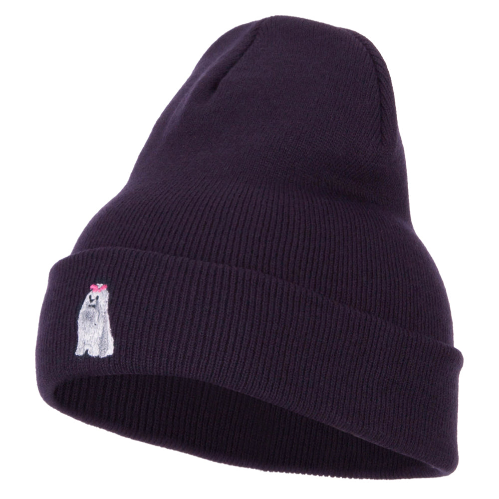 Maltese Embroidered Long Beanie - Navy OSFM