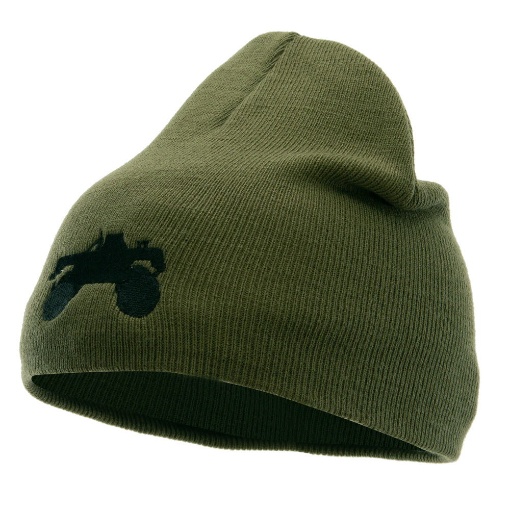 Monster Truck Embroidered 8 Inch Knitted Short Beanie - Olive OSFM