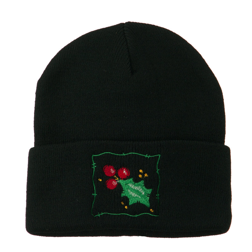 Christmas Mistletoe with Frame Embroidered Beanie - Black OSFM